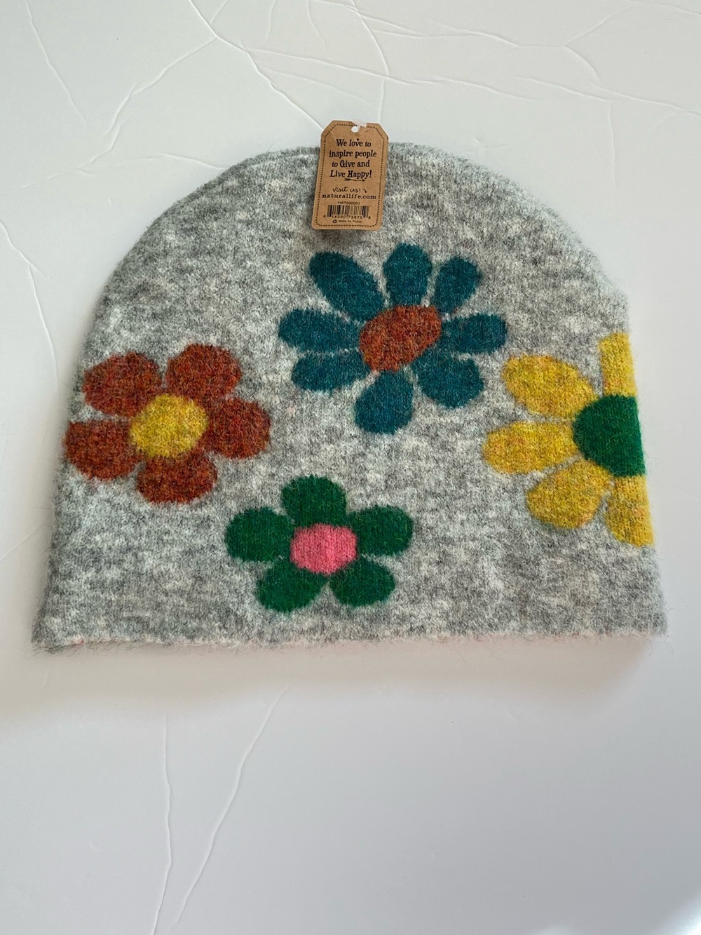 Natural Life Wool Blend Multicolor Floral Winter Hat Beanie Grey NEW NWT